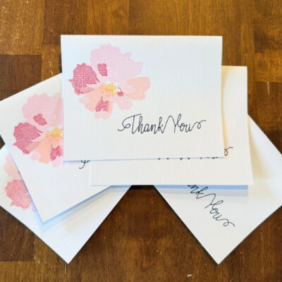Blank Thank You Cards with Pink Flower - 5 pack