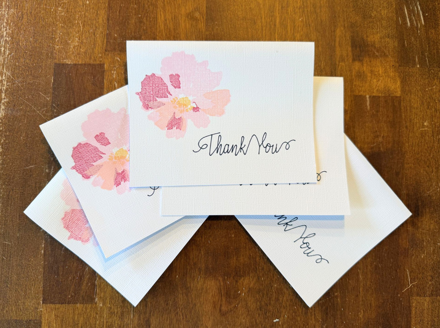 Blank Thank You Cards with Pink Flower - 5 pack