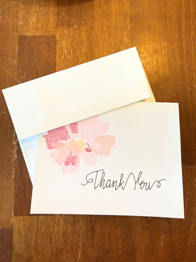 Blank Thank You Cards with Pink Flower - 5 pack - Image 2