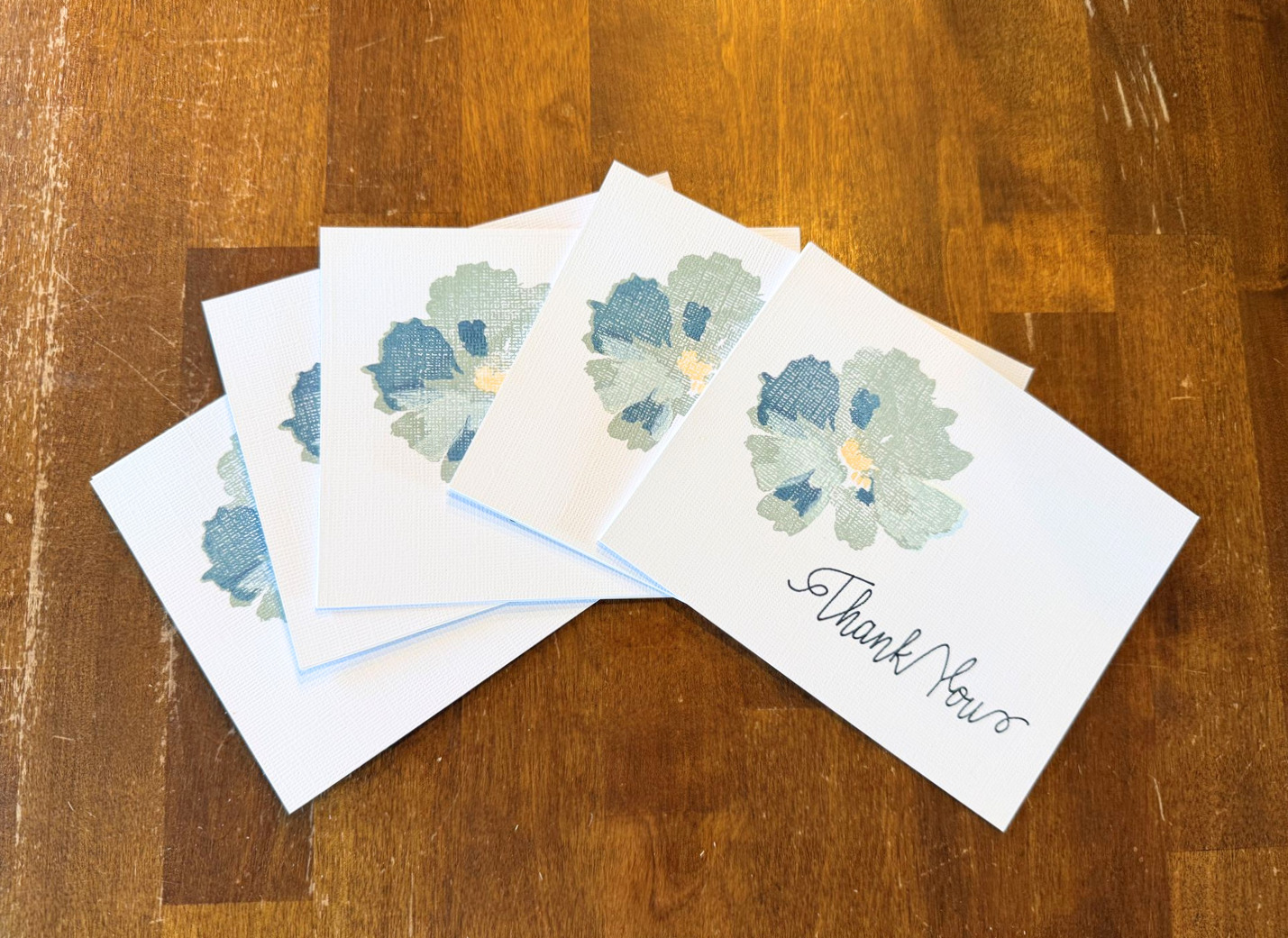 Blank Thank You Cards with Blue Flower - 5 pack